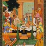 Mughal Miniature Painting Depicting a Prince and Men Drinking Wine in Garden